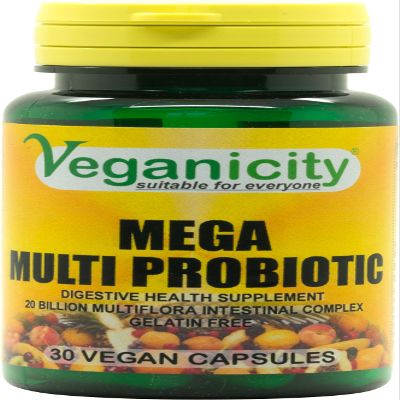 Veganicity Mega Multi Probiotic 20 Billion Multi-strain Probiotic : Digestive Health Supplement : 30 Vegan Capsules, in a planet-friendly 99% recycled pot