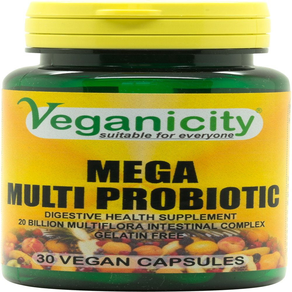 Veganicity Mega Multi Probiotic 20 Billion Multi-strain Probiotic : Digestive Health Supplement : 30 Vegan Capsules, in a planet-friendly 99% recycled pot
