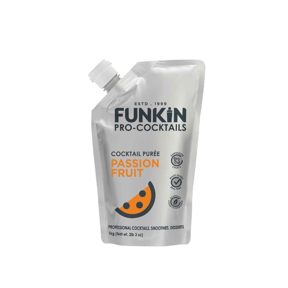 FUNKIN Passion Fruit Puree Cocktail Mixer | Made with Passionfruit | Fresh Fruit Puree for Professional Cocktails, Smoothies, & Desserts | 0% ABV | Resealable Pouch | 1kg, Pack of 1