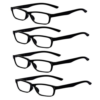 ALWAYSUV 4 Pack With Spring Hinges Rectangular Black Frame Reading Glasses 2.00