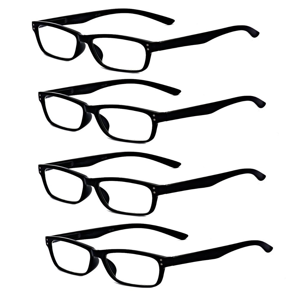 ALWAYSUV 4 Pack With Spring Hinges Rectangular Black Frame Reading Glasses 2.00