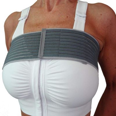 CzSalus Post-op bra after breast enlargement or reduction + Elastic stabilizer band (M, White)