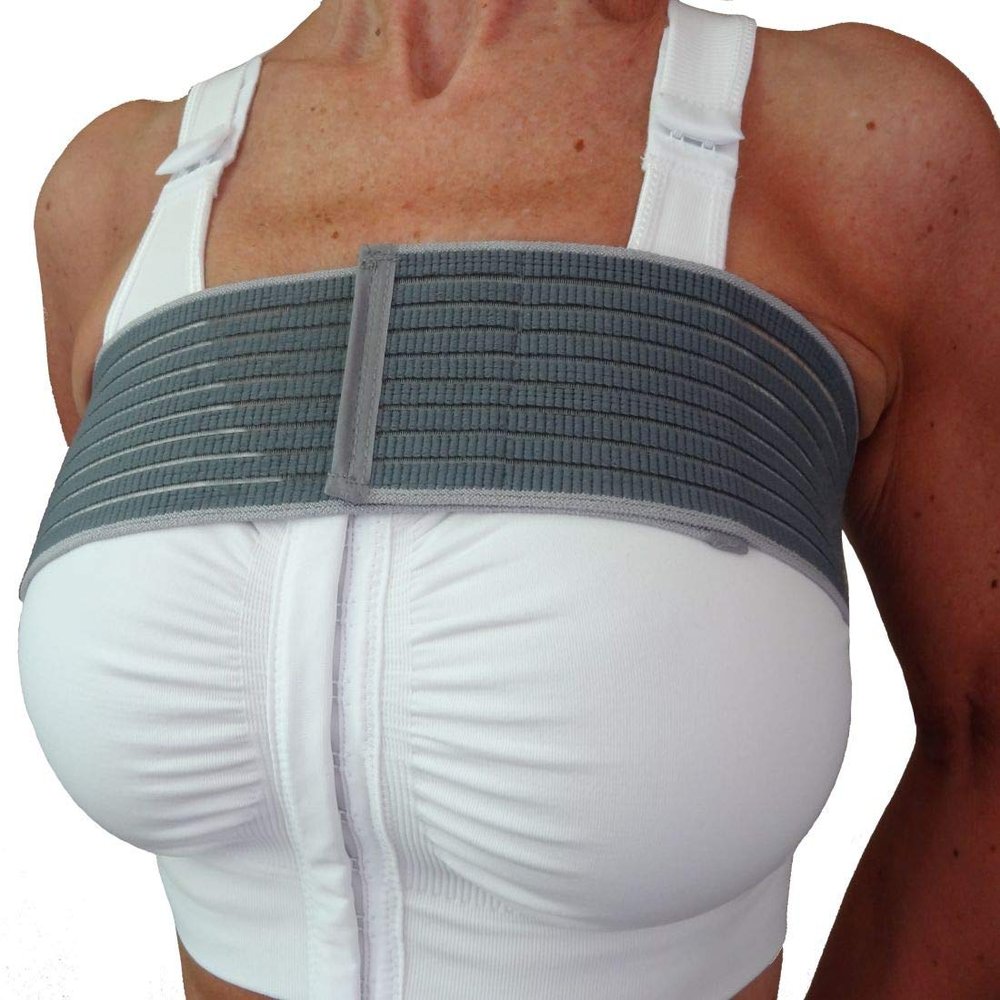CzSalus Post-op bra after breast enlargement or reduction + Elastic stabilizer band (M, White)