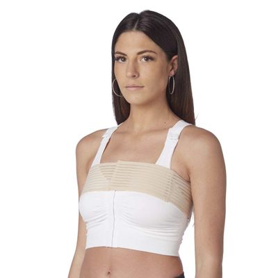 CzSalus Post-op bra after breast enlargement or reduction + Elastic stabilizer band (L, White)