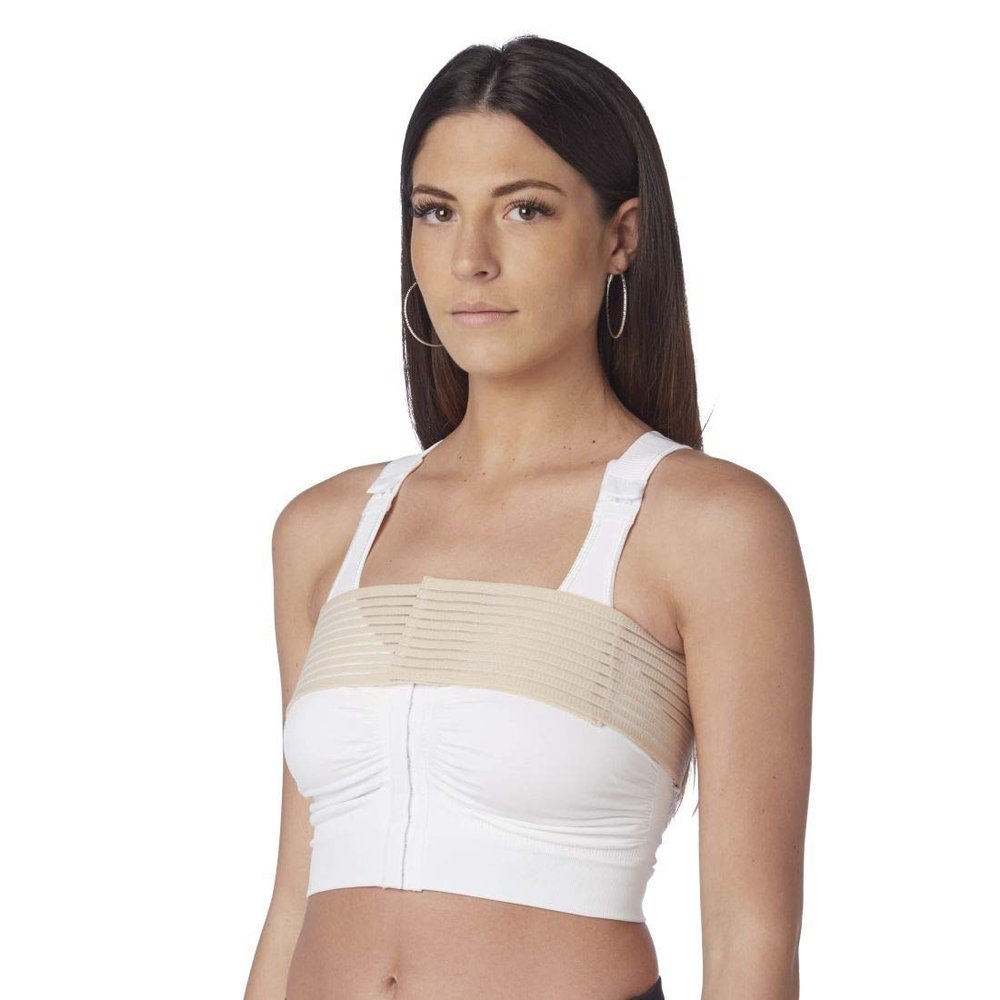 CzSalus Post-op bra after breast enlargement or reduction + Elastic stabilizer band (L, White)