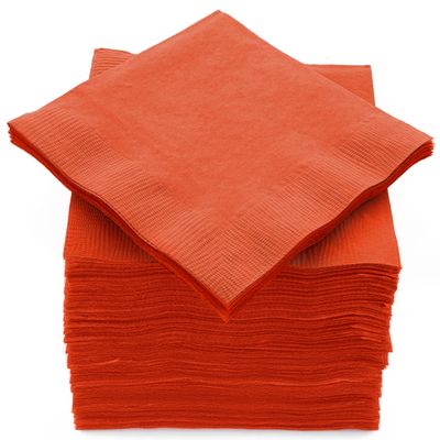 100 Pack Orange Beverage Napkins, Big Party Pack, 2 Ply, Ideal for Wedding, Party, Birthday, Dinner, Lunch, Cocktails. (5 x 5) by Amcrate