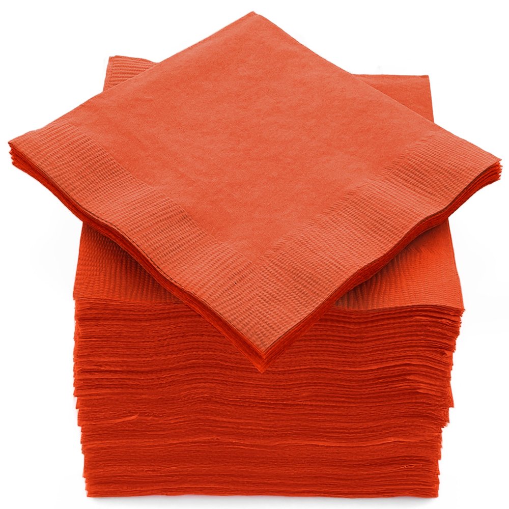 100 Pack Orange Beverage Napkins, Big Party Pack, 2 Ply, Ideal for Wedding, Party, Birthday, Dinner, Lunch, Cocktails. (5 x 5) by Amcrate