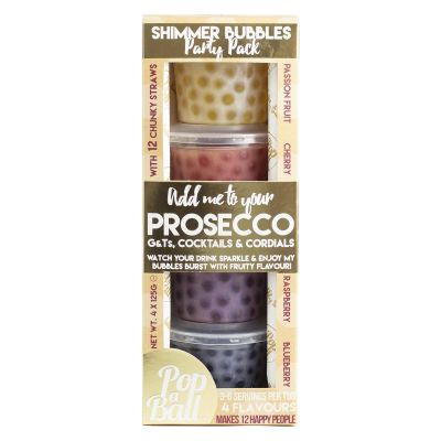 Popaball Shimmer Bursting Bubbles Party Pack 4 x 125 grams | Prosecco, Gin, Mocktail & Cocktail Making Gifts | Gift Set Ideas For Her, Hampers & Hen Parties
