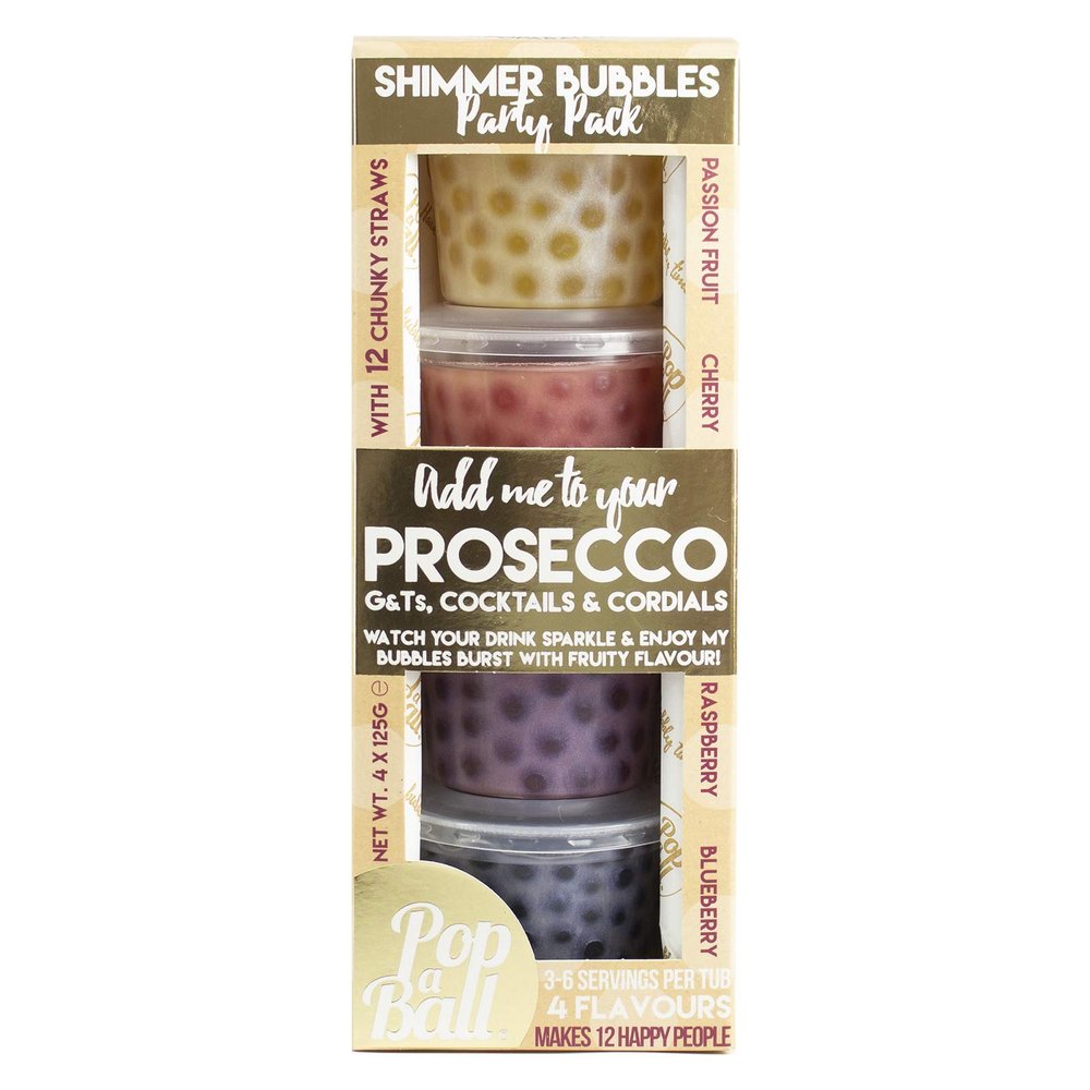Popaball Shimmer Bursting Bubbles Party Pack 4 x 125 grams | Prosecco, Gin, Mocktail & Cocktail Making Gifts | Gift Set Ideas For Her, Hampers & Hen Parties