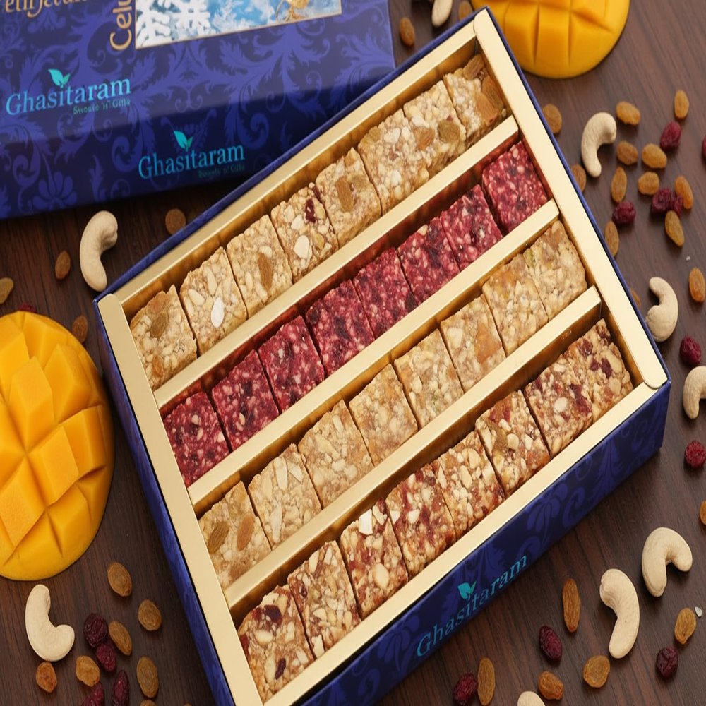 Ghasitaram Gifts Bhaidooj Gifts Sugarfree Sweets - Natural Fruit Assorted Sugarfree Sweets 200 GMS