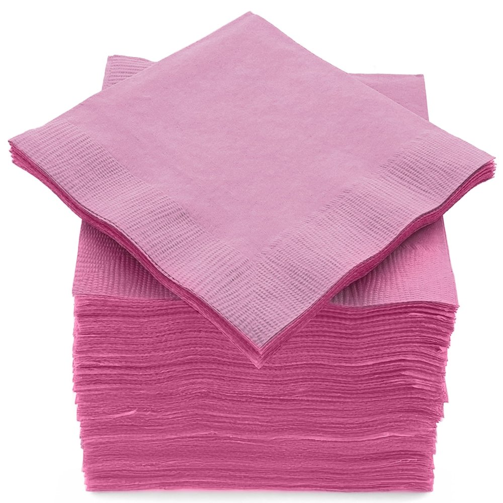 100 Pack Pink Beverage Napkins, Big Party Pack, 2 Ply, Ideal for Wedding, Party, Birthday, Dinner, Lunch, Cocktails. (5 x 5) by Amcrate