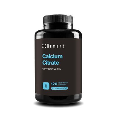 Calcium Citrate with Vitamin D3 and K2 - for Healthy Teeth, Bones and Muscles - Formulated with Enhanced D3 and K2 - Highly absorbable - 120 Vegetarian Capsules
