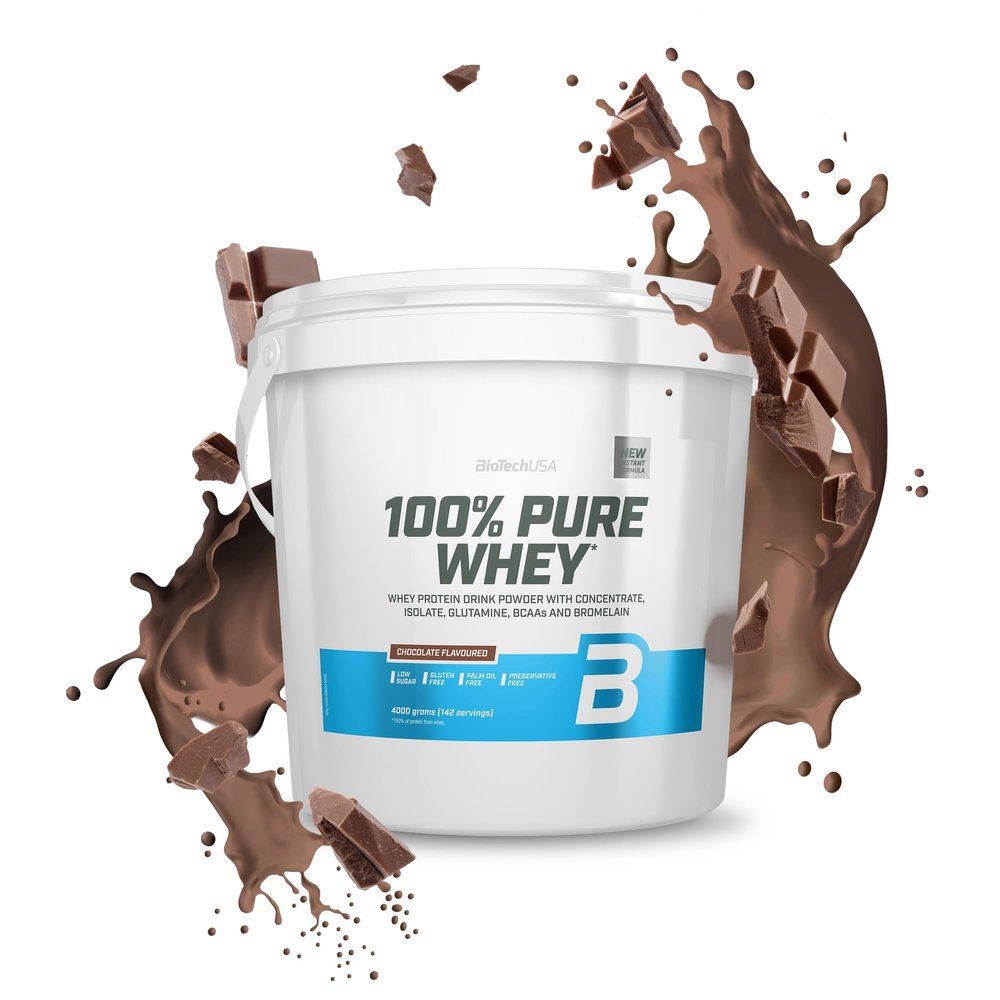 BioTechUSA 100% Pure Whey | Protein Powder with BCAA and Glutamine | Gluten-Free, Palm Oil Free | 21g Protein per Serving, 4 kg, Chocolate