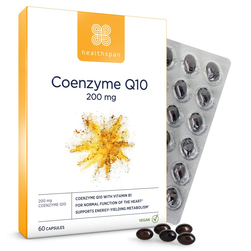 Healthspan Coenzyme Q10 200mg | 60 Capsules | Added Vitamin B1 | Heart Health & Energy Metabolism | Sunflower Oil Base | Vegan