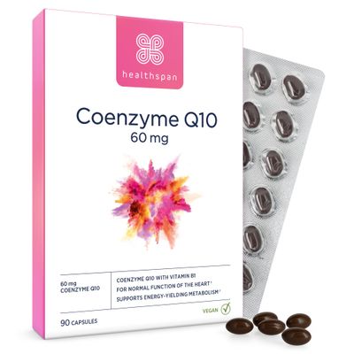 Healthspan Coenzyme Q10 60mg | 90 Capsules | Added Vitamin B | Sunflower Oil Base | Optimum Purity | Vegan