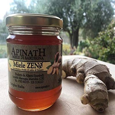 3 Pot x 250 gr - Sardinian Honey with Ginger Made in Sardinia by The Great Beekeeper of Marrubiu, Apinath