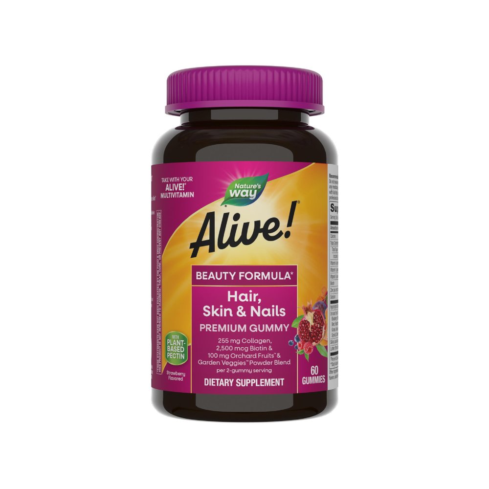 Alive! Premium Hair, Skin and Nails Multivitamin with Biotin and Collagen, 60 Count