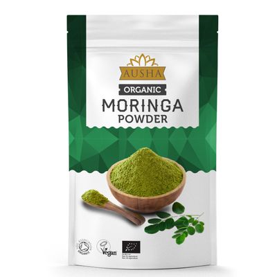 Ausha Organic Moringa Leaf Powder 200g - UK Certified Organic by Soil Association- Source of Protein, Amino Acids, Antioxidants, Dietary Fibre, Vitamins & Minerals - Oleifera Leaf