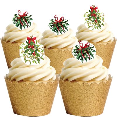 24 Stand Up Premium EDIBLE Wafer Paper Christmas Mistletoe Cake Toppers Decorations by Top That