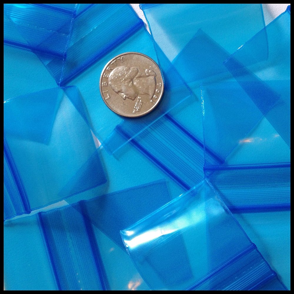 200 - 1.25" x 1.25" Clear 2 mil Plastic Ziplock Baggies Blue Tone