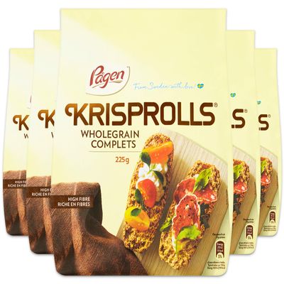 Pgen Krisprolls Wholegrain | Swedish Toast | Healthy Snack | High Fibre | 5 PACKS of 225 g