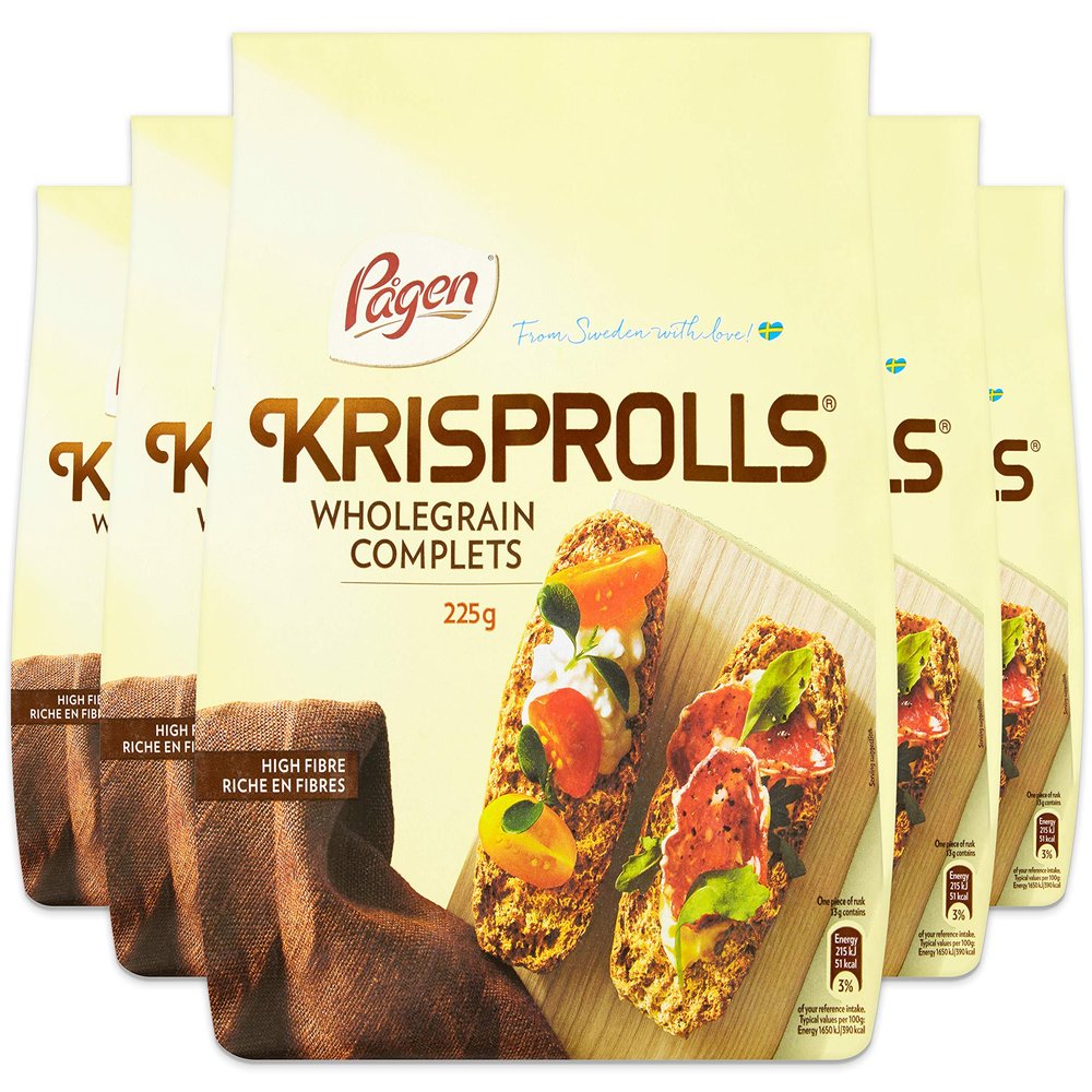 Pgen Krisprolls Wholegrain | Swedish Toast | Healthy Snack | High Fibre | 5 PACKS of 225 g