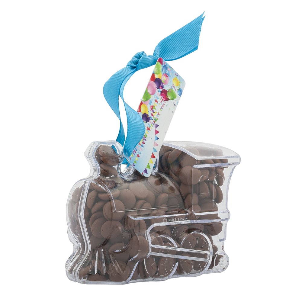 ButtonChocs Birthday Chocolate Train - Birthday Balloons. Belgian Milk Chocolate Birthday Gift.