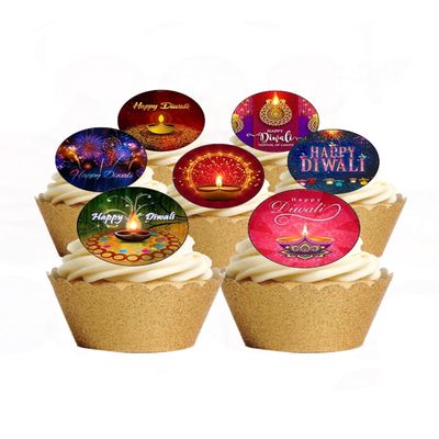 24 Precut Diwali Festival of Light Edible Wafer Paper Cake Toppers Decorations