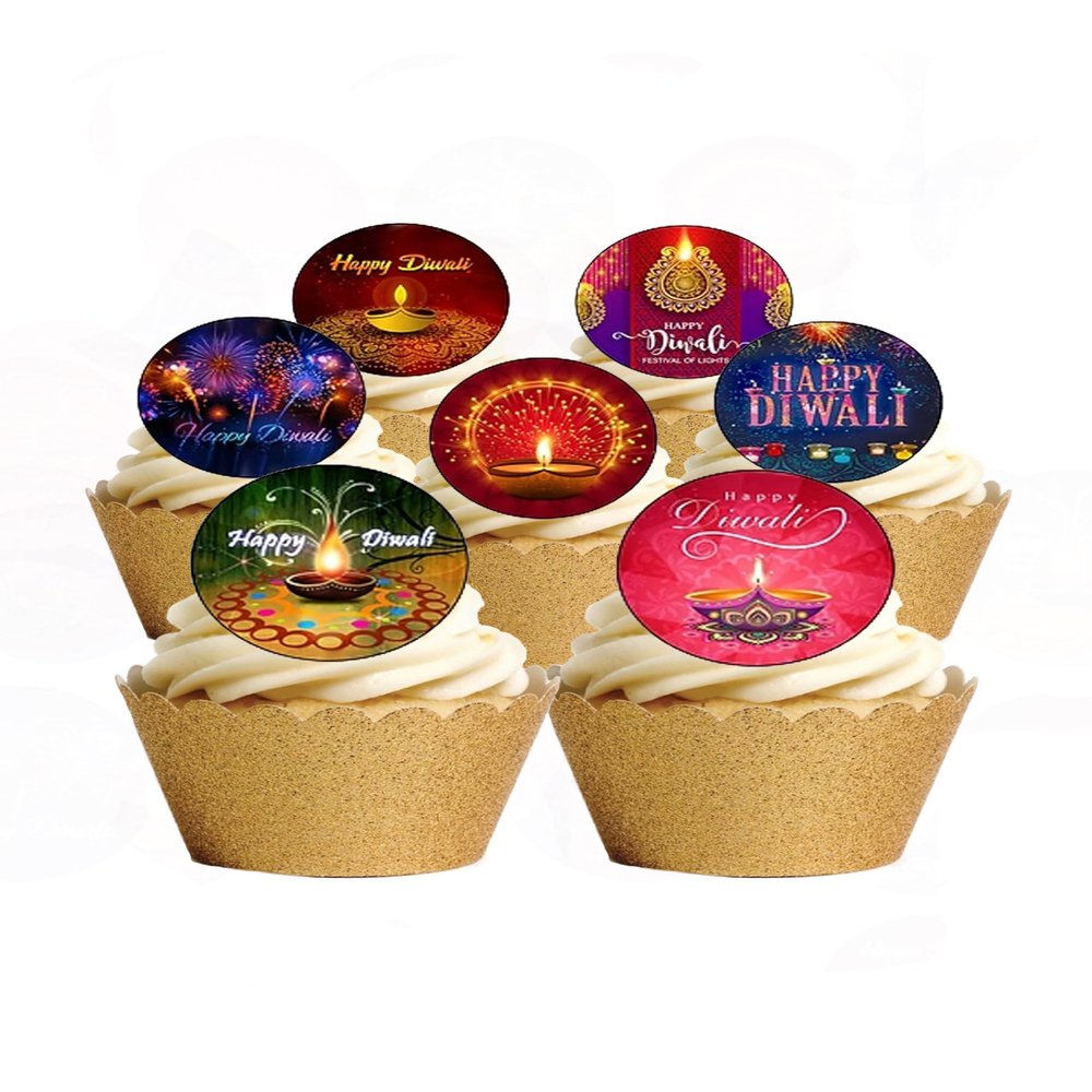 24 Precut Diwali Festival of Light Edible Wafer Paper Cake Toppers Decorations