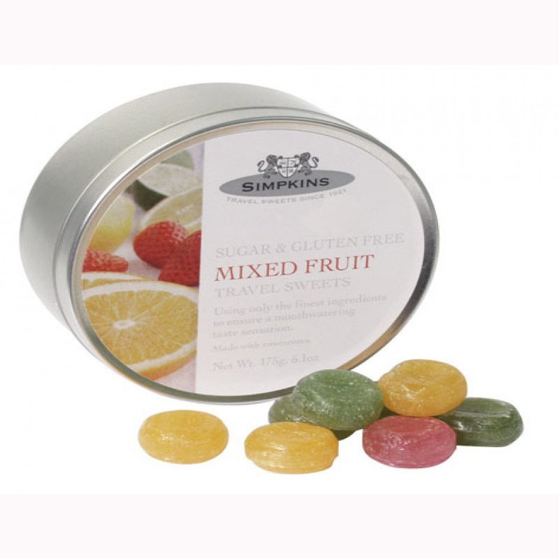 Simpkins Sugar & Gluten Free Mixed Fruit Travel Sweets 175g Tin (Pack of 3)
