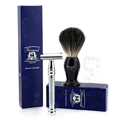 2 Pcs Men's Shaving Set.Comes with Black Badger Shaving Brush & De Safety Razor(Blades Not Included)