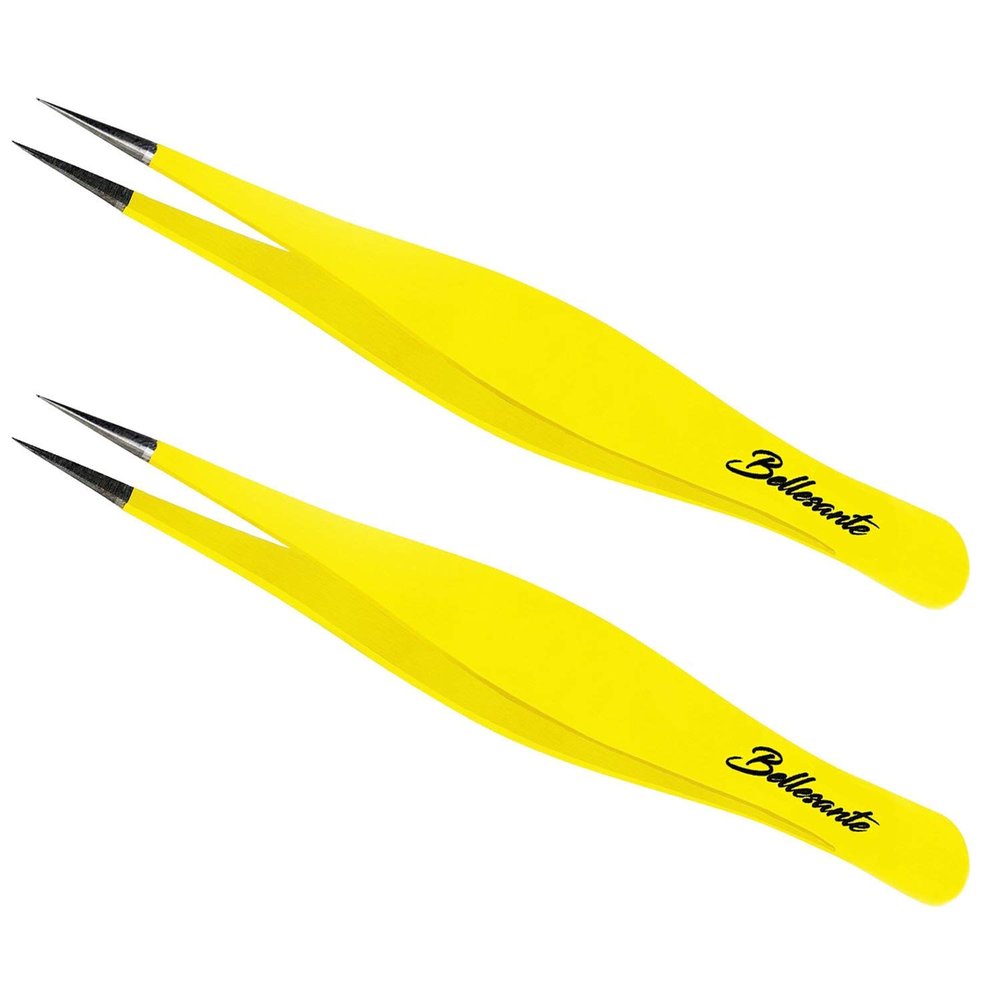 Bellesante 2 PCS Precision Surgical Grade Tweezers - Best Stainless Steel Sharp Tweezers for Ingrown Hair Extraction, Precise Eyebrow, Facial and Body Hair Grooming, Splinter, Tick - Needle Nose