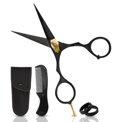 Charlemagne Stainless Steel Beard & Moustache Scissors - Ambidextrous German Precision Beard Scissors - Effortless Moustache Trimmer - Convenient Nose Hair Trimmer for Men