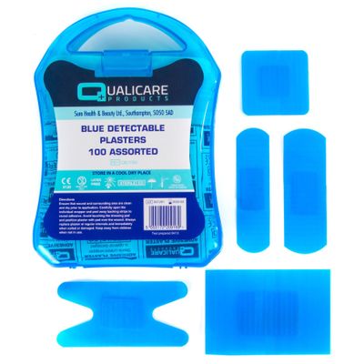 200x Premium Blue Catering Kitchen Plasters - Food Safety Hand/Finger Visibility Dressings