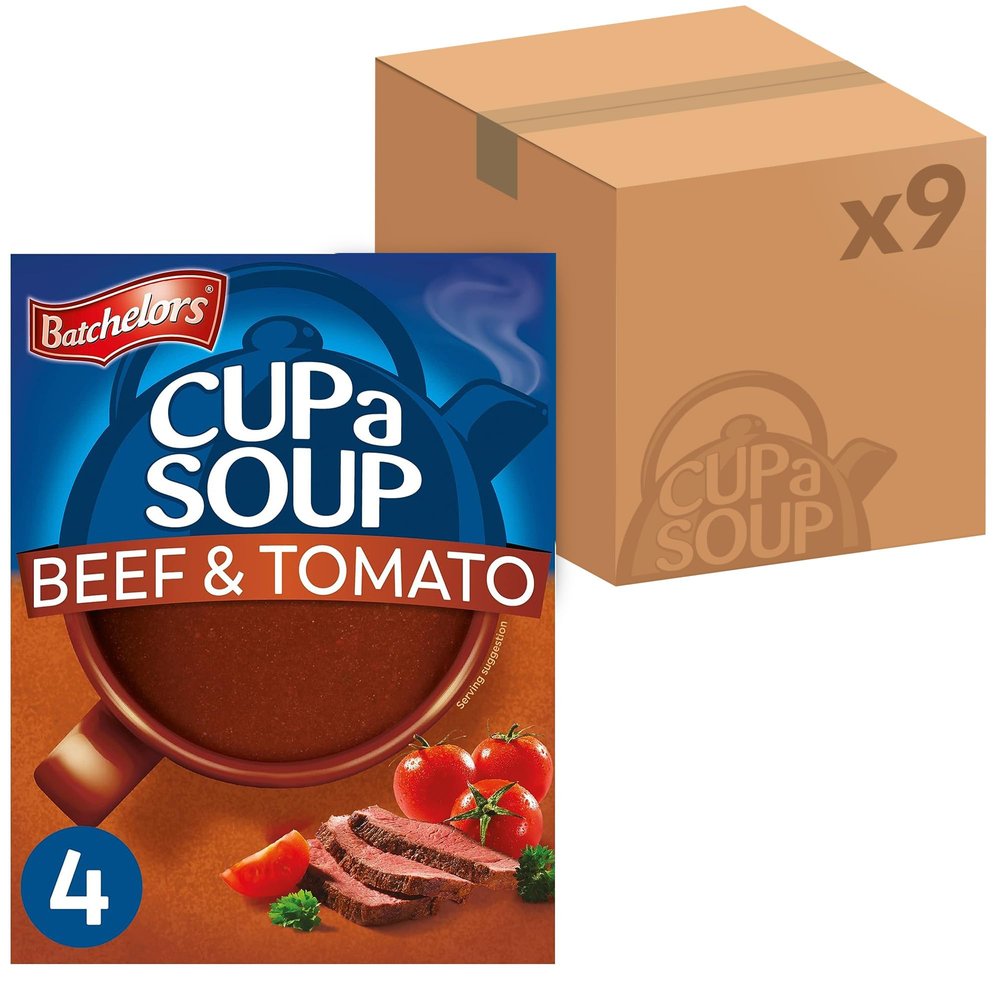 Batchelors Cup a Soup Beef & Tomato Instant Soup, 4 Sachets Per 88 g Box (Total 9 Boxes = 36 Sachets)