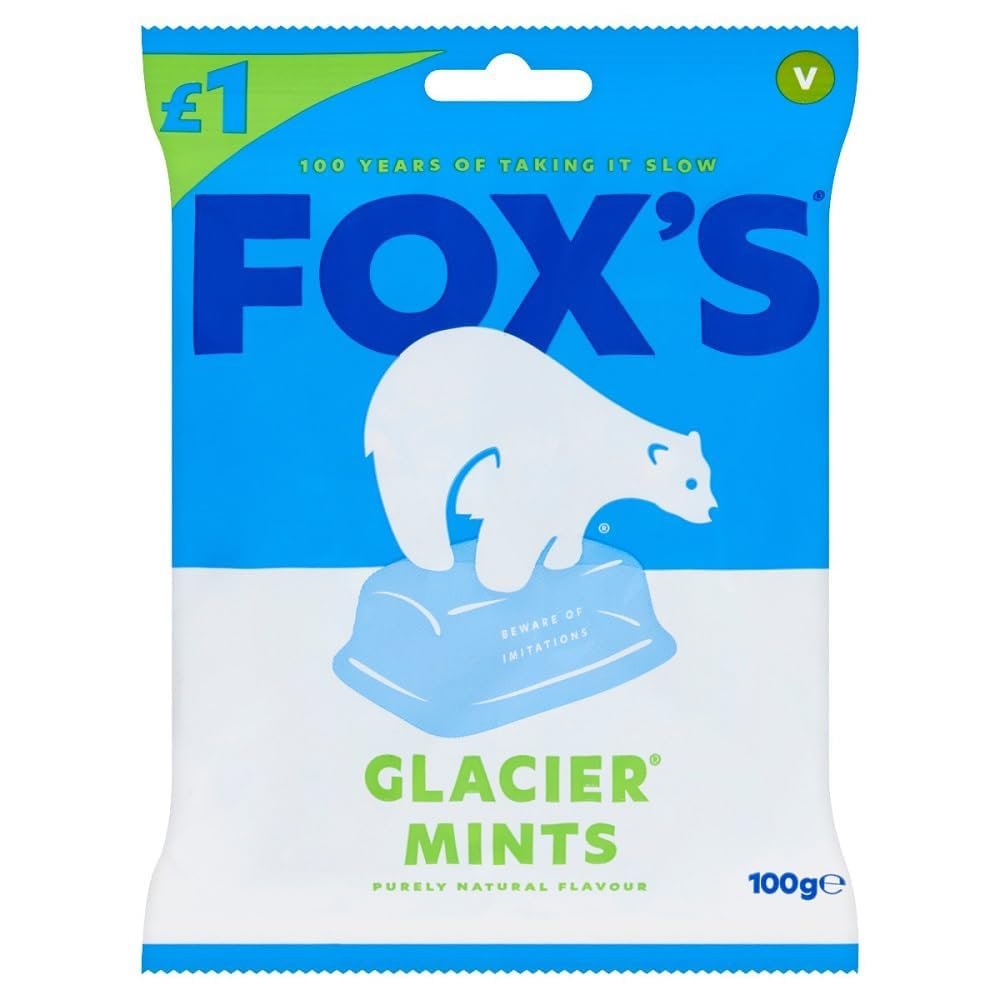 Fox's Glacier Mints Made With Natural Mint Oils. 100g [No Artificial Colours]