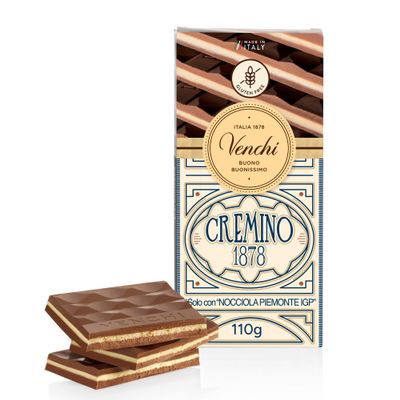 Venchi Cremino 1878 Bar 110g - with Milk Chocolate, Gianduja, Piedmont Hazelnuts- Gluten Free