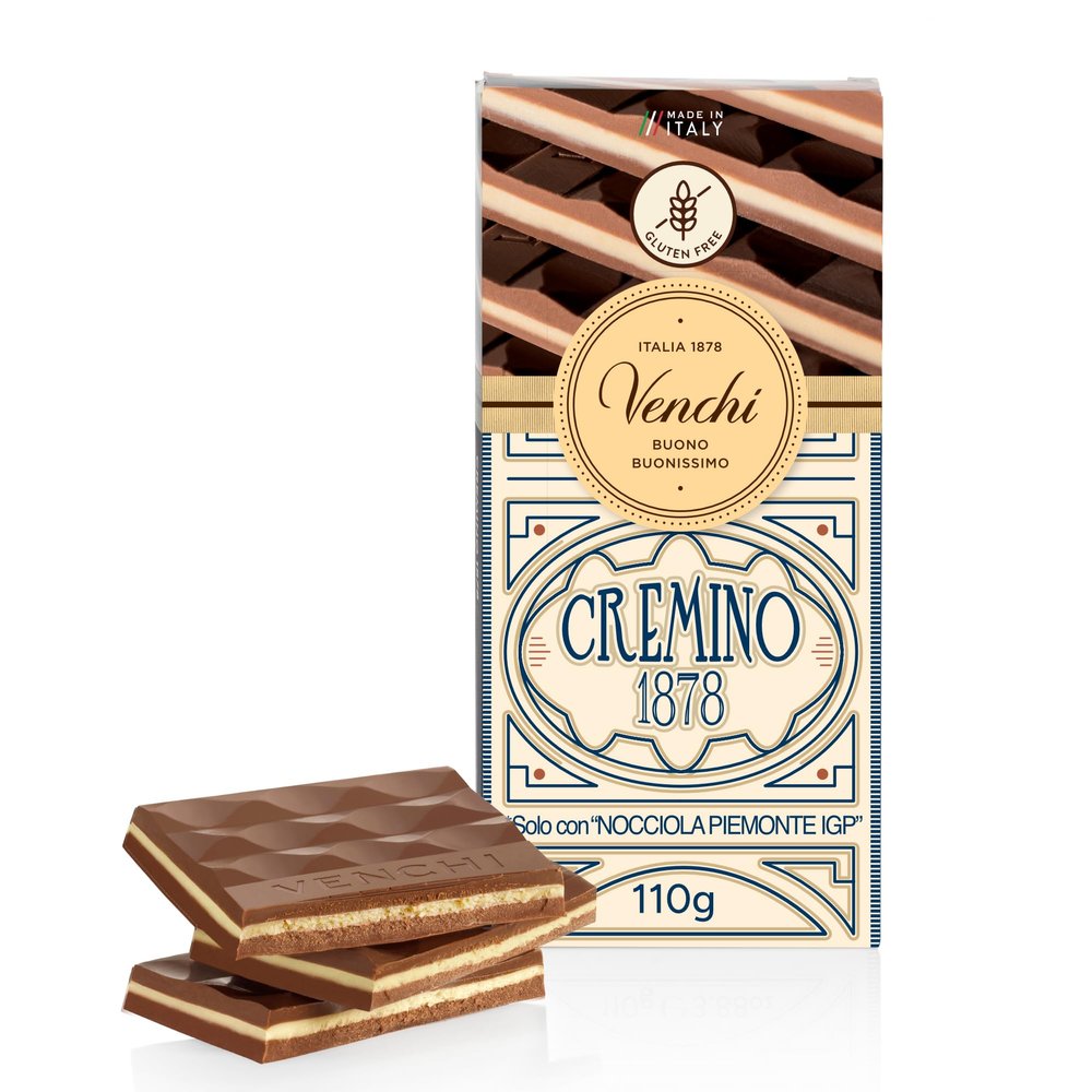 Venchi Cremino 1878 Bar 110g - with Milk Chocolate, Gianduja, Piedmont Hazelnuts- Gluten Free