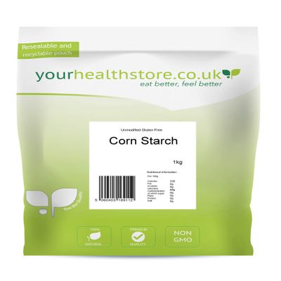 yourhealthstore Premium Unmodified Gluten Free Corn Starch, Non GMO, Vegan (Recyclable Pouch), Off white, 1000 g