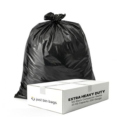 100 x Extra Heavy-Duty Black Compactor Sacks | 40 Micron Super-Strong Refuse Bags | For Industrial Compactors & Heavy Commercial Waste (Jet)