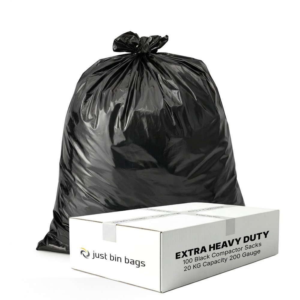 100 x Extra Heavy-Duty Black Compactor Sacks | 40 Micron Super-Strong Refuse Bags | For Industrial Compactors & Heavy Commercial Waste (Jet)
