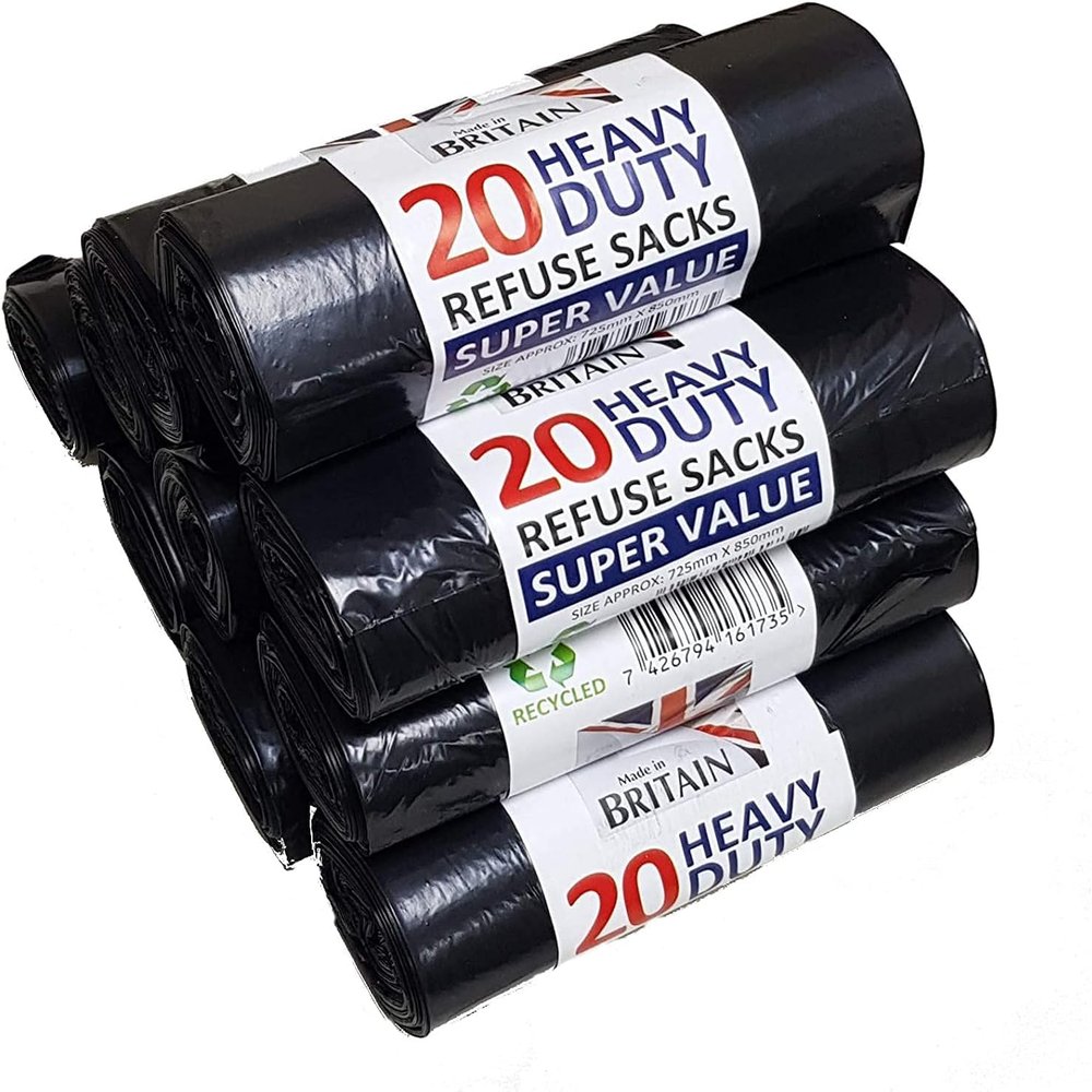 200 Medium Duty Black Refuse Sacks Rubbish Bags Bin Liners Large