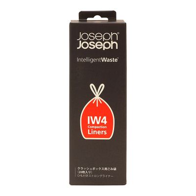 Joseph Joseph IW4 Bin Liners with Tie Tape Drawstring Handles- 50 Litres, Pack of 20- Transparent