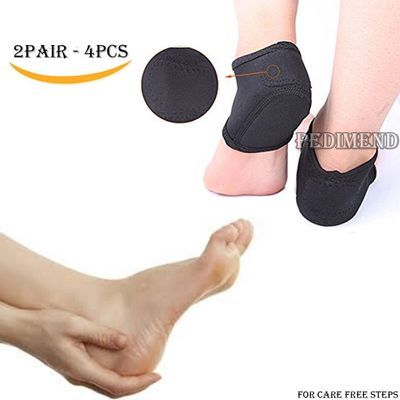 4PCS of Heel Protector Sleeves by PEDIMEND for Dry Hard Cracked Skin, Feeling Smooth and Soft - Treat Plantar Fasciitis - Heel Protector Sock - for Men & Women  Foot Care