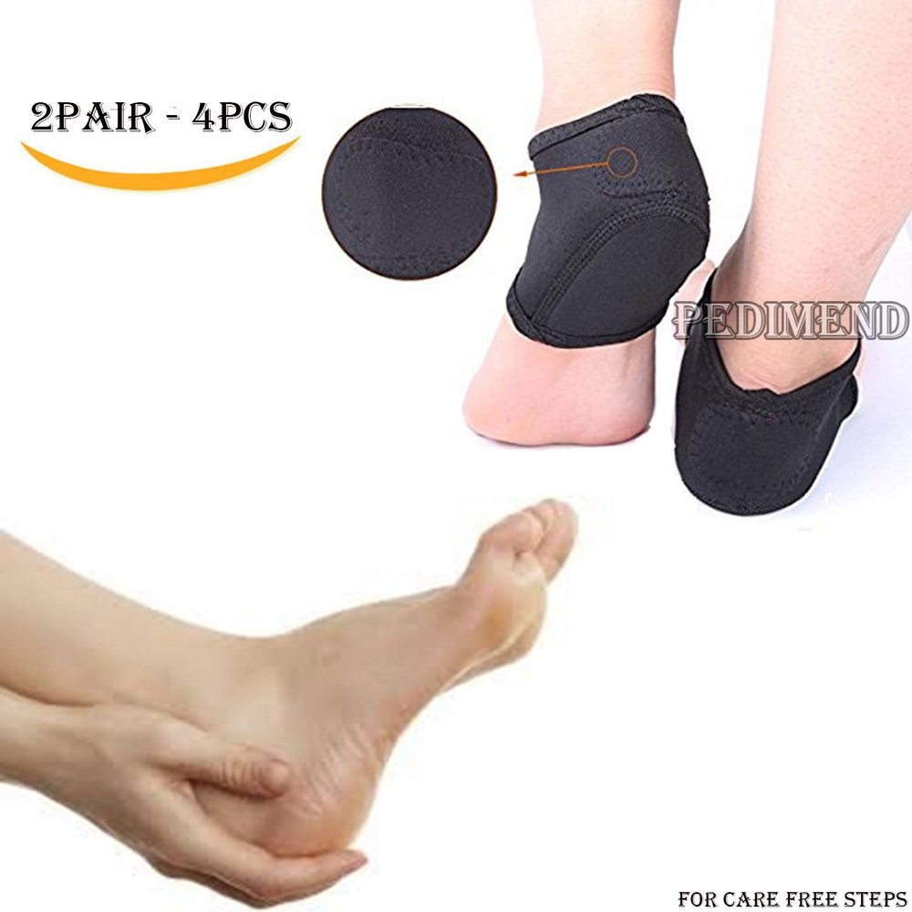 4PCS of Heel Protector Sleeves by PEDIMEND for Dry Hard Cracked Skin, Feeling Smooth and Soft - Treat Plantar Fasciitis - Heel Protector Sock - for Men & Women Foot Care