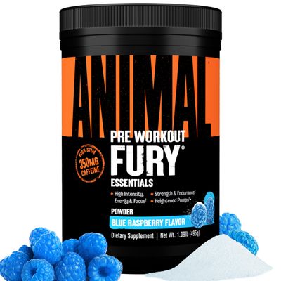 ANIMAL Fury Pre Workout Blue Raspberry Training Booster with BCAA, beta-Alanine, citrulline & 350 mg Caffeine Sugar-Free pre-Workout Powder for Focus, Pump & Energy 30 Servings