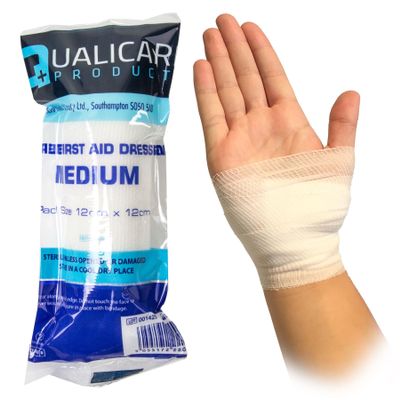 10x Qualicare Medium Bandages - Sterile Wound/Injury Dressing Wraps - HSE 12cm x 12cm