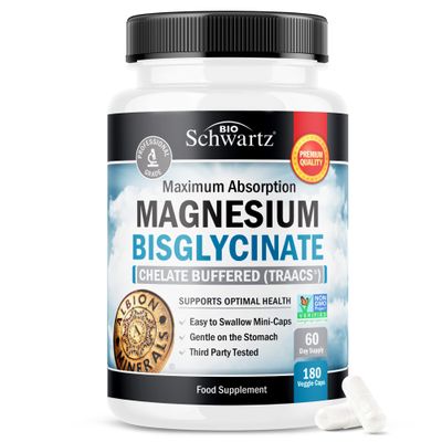 Magnesium Glycinate 400mg - Chelated Bisglycinate for Muscle Recovery & Support - Maximum Absorption & Bioavailability - Magnesium Supplements for Women & Men - Non-GMO - 180ct 2 Month Supply