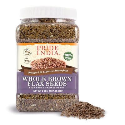 Whole Brown Flax Seeds by Pride of India Omega-3 & Lignan Superfood Jar All Natural Vegan Friendly Good for MIND & DASH Diet - Farm to Table Freshness 32 Oz. Jar