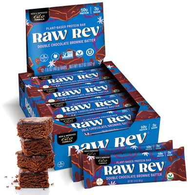 Raw Rev Glo Protein Bars, Double Chocolate Brownie Batter, 1.6 Ounce -12 Bars